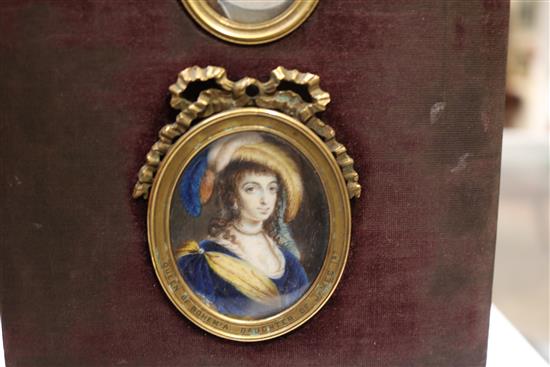 19th century Continental School Miniatures of Elizabeth, Queen of Bohemia (1596-1662) and a girl, largest
